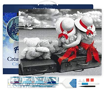 Figured’Art Diamond Painting Broderie Diamant 40x50cm Avec Cadre Toile Tendue Strass Perles Carrés - Couples Mignons - Kit Complet 5D DIY Activité Manuelle Loisirs Créatifs Adultes