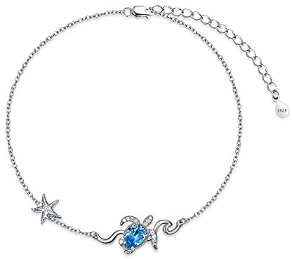 AOBOCO Bracelet de cheville en argent sterling 925 - Cadeau pour femme - Tortue de mer - Dauphin et papillon, Argent sterling