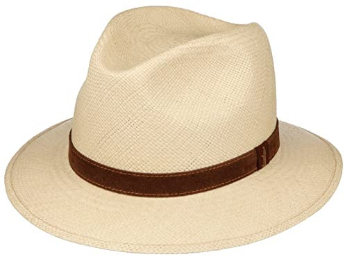 Borsalino Sombrero Panamá Classic Traveller Hombre - Made in Italy de Sol Paja Verano con Banda Piel Primavera/Verano - 55 cm Natural-marrón