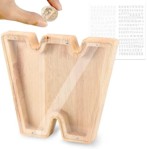 LEcylankEr Spardose Kinder Personalisierte A-Z Alphabet Sparbüchse Holz Spardose Dekoration Kreative groß Sparschwein als Geschenke für Geburtstag, Weihnachten und Thanksgiving (W)