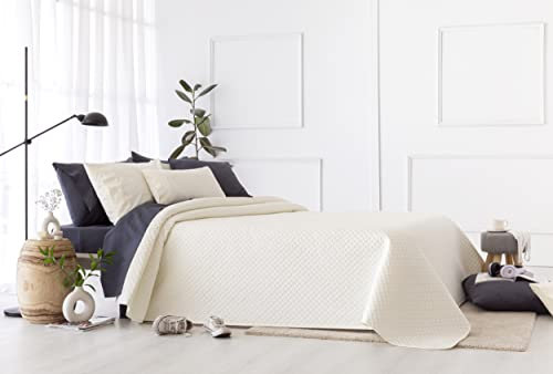 Todocama Copriletto trapuntato sottile con motivo piqué, per primavera, estate, autunno e inverno, 100% microfibra extra morbido, Copriletto multiuso, Letto 105 - 200x260cm, Beige