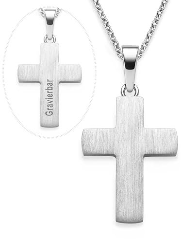 Kreuz Kette Mädchen Junge Silber 925 mit Gravur Name Datum personalisiert | Kreuzkette Kreuzanhänger Halskette Kinder | Geschenk Geschenke Erstkommunion Konfirmation Firmung Geburt Taufe Taufgeschenk