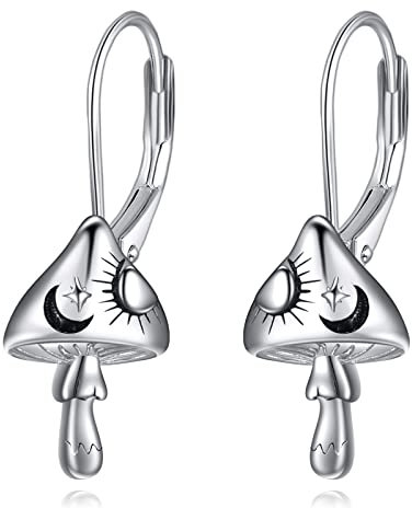 POPLYKE Pilz-Leverback-Ohrringe, Sterlingsilber, lustige Sonne- und Mond-Ohrringe, Schmuck für Frauen, Geschenke
