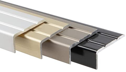 Floordirekt Winkelprofil 24,5 x 10 mm - Abschluss für Treppenstufen & Absätze - Vorgebohrt oder Selbstklebend - Bodenleiste aus Aluminium (Edelstahl - matt, Selbstklebend)