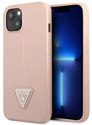 GUESS GUHCP14MPSATLP Hard Case for iPhone 14 Plus 6.7 Inches Pink with SaffianoTriangle Logo