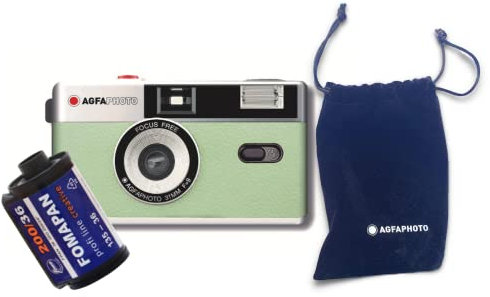AgfaPhoto analoge 35mm Foto Kamera Black Set (B+W Film + Batterie)