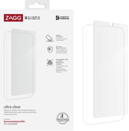 ZAGG InvisibleShield Ultra Clear Screen Protector Compatible for Samsung Galaxy S23+, Shockproof, Glass-Like, Maximum Clarity, Shatter Protection, 5G, Clear