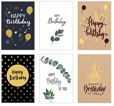 Edition Seidel Set 6 Premium Geburtstagskarten mit Goldprägung und Umschlag. Teils aus Kraftpapier. Happy Birthday Karte Glückwunschkarte zum Geburtstag Mann Frau