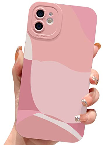 ECZOIL Compatible with iPhone 12 Case 6.1 Inch,cute painted art lens protective slim soft phone case for iPhone 12 for women girl-Pink