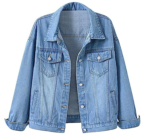 Rifuli # Chaqueta de mezclilla de talla grande para mujer, chaqueta de jeans corta y holgada, chaqueta estilo camionero de mezclilla, azul, 4XL
