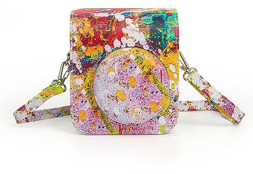 Mini 12 Camera case,PU Custodia protettiva in pelle per Custodia per Instax Mini 12,Fuji Film Instax Instant Film Camera Borsa da viaggio Cover con Tracolla Rimovibile - Pittura ad olio astratta