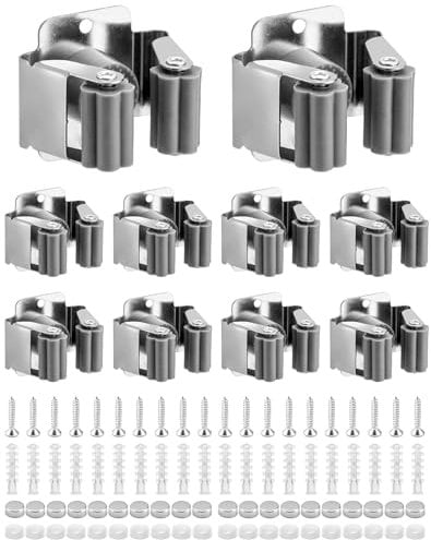 QWORK® 10 Piezas Colgador De Escobas y Fregonas, Soporte Escoba, Colgador Escoba, Acero Inoxidable, Para Baño, Cocina, Armario De Oficina, Jardín, Garaje