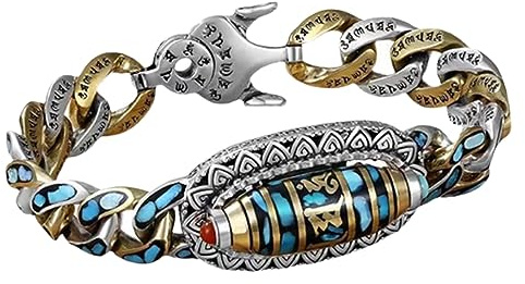 VNDUIFH Mantra-Perlenarmband mit sechs Charakteren, Vintage-Transit-Rotations-Dzi-Perlenarmband, Glücks-Feng-Shui-Amulett-Armband (Paar-Stil) (A,18CM)