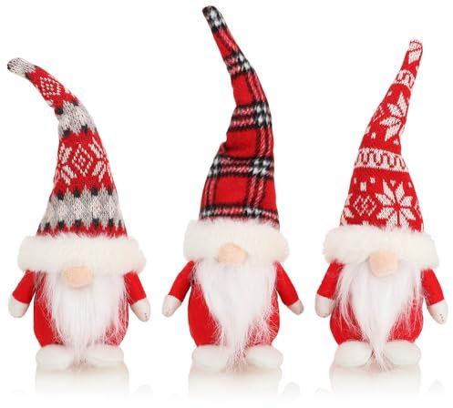 com-four® 3X Premium Weihnachts-Wichtel - Weihnachtsdeko - skandinavische Deko-Trolle - winterliche Zwergen-Figur - Dekoartikel - schwedischer Gnom mit Bart und Strickmütze (3 Stück - nordisch)