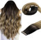DOORES Tape-In Human Hair Extensions, 9A Grade Remy, 40pcs 100g 16 Inch Straight, Balayage Dark Brown to Chestnut Brown and Dirty Blonde