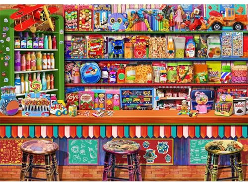 HUADADA Puzzle 1000 Teile für Erwachsene und Kinder, Impossible Game, Puzzles-Geschenk, Clevere Rätsel, Puzzles Farbenfrohes, Puzzle mit Süßigkeitenladen-Motiv