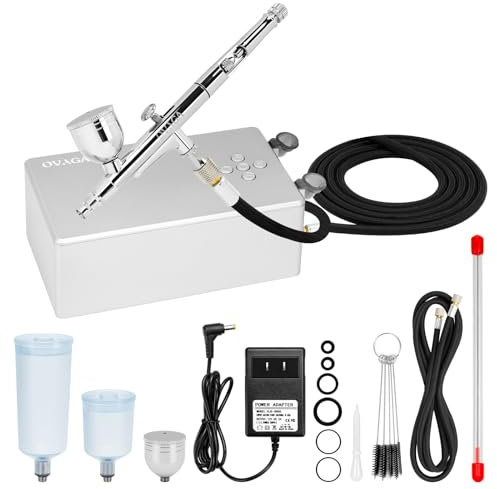 Ovaga 55PSI Ultra-Silent Airbrush Kit, Dual-Action Multi-Function Airbrush Set with Compressor for Painting Portable Air Brush Set for Cake Decoration Makeup Art Craft Nail Design Model Tattoo