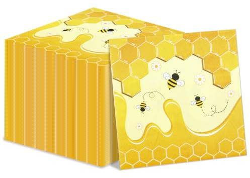 100 Stück Bienen-Servietten für Party, Mittagessen, Abendessen - Papierservietten für Hummel-Party-Dekorationen, Honigbienen-Themenparty, 1. Bienentag, Babyparty