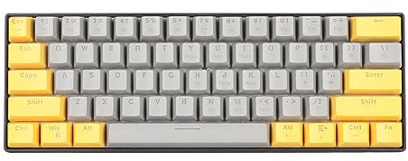 VBESTLIFE Clavier de Jeu Mécanique Portable 60% rétroéclairé par LED, Mini Clavier de Bureau Filaire Compact à 61 Touches, Sensation de Main Confortable, pour (Jaune Gris