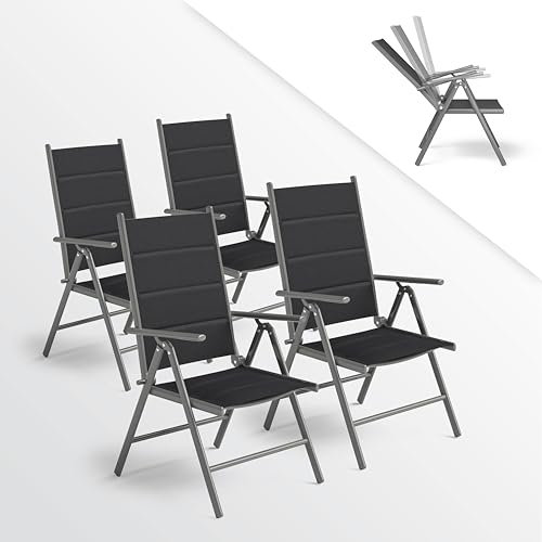 STEELSØN Gartenstuhl klappbar 4er-Set Lirael, Hochlehner mit Armlehne Komfort Aluminium Campingstuhl, 7-Fach verstellbare Rückenlehne, Silber