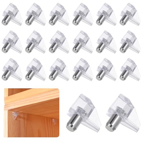 Qianyu 20 pioli di supporto per mensole, 5 mm, in plastica trasparente, perni di ricambio per armadietti, per mobili da cucina, libri, scaffali, foratura, perni di bloccaggio