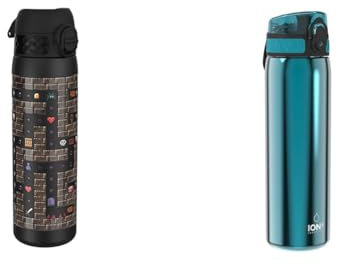 ion8 Stahl-Trinkflasche, 600 ml, Auslaufsicher, Einhandöffnung & Stahl-Trinkflasche, 600 ml, Auslaufsicher, Einhandöffnung