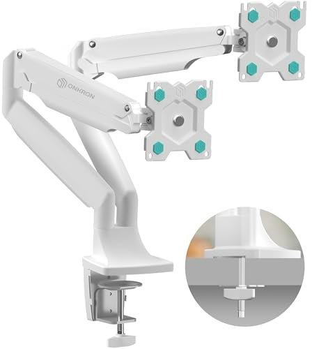 ONKRON Monitor Halterung 2 Monitore für 13-32 Zoll Bildschirme bis 9 kg pro Arm, dual Monitor Stand Gasdruckfeder, Monitorhalterung VESA 75x75-100x100 Bildschirmhalterung verstellbar Weiß G200-W