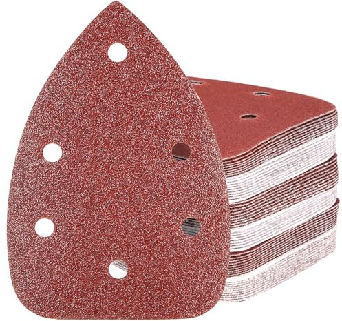 HYCHIKA Sanding Pads for Mouse Sander, 60 Pieces, 140 x 80 mm, 6 Holes Hook and Loop, 60/80/100/120/180/240 Grits, Compatible with HYCHIKA 140W Detail Electric Sander