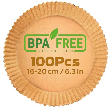 PORTENTUM Papel freidora aire 100 unidades Food-Grade BPA free de 16-20 cm Papel Air Fryer Redondo - Ideal para una cocción saludable