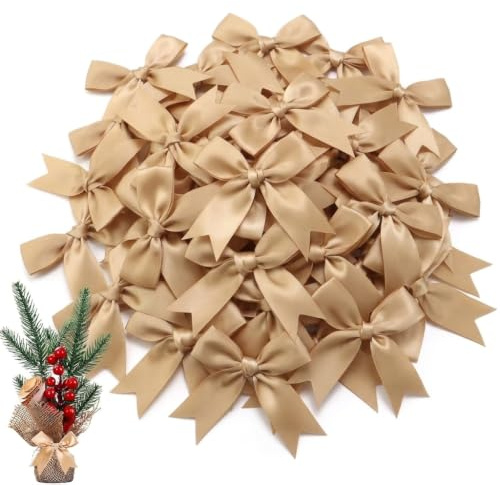 Satinband Schleifen, Weihnachten Dekoschleife, Satinschleifen Klein, 50 Stück Mini Satin Schleifen, Weihnachtsschleifen, Satinschleifen Deko Für DIY Handwerk, Weihnachten, Hochzeit Dekoration (Gold)