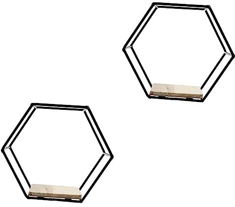 FUNOMOCYA 2 Stk Sechseckiges Gestell Bücherregal Zur Wandmontage Lagerregal in Sechseckiger Form Schwarze Regalwand Moderne Geometrische Regale Schwimmende Drahtregale Goldenes Regal Holz