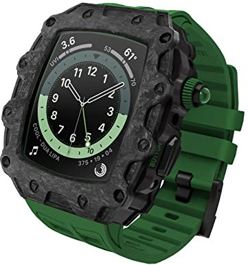 SAAWEE Ultimo kit di modifica fai da te di lusso in fibra di carbonio, cinturino in gomma, per Apple Watch Band Case 9 8 7 6 5 4 SE 44 mm 45 mm set di cinturini sportivi, 44mm For 6/5/4/SE, Agata