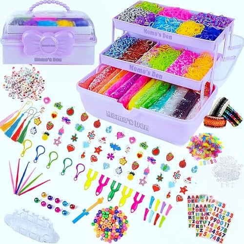 Momo's Den 17000+ Loom Band Kit - 32 Vibrant Colors Loom Bands, Bracelet Making Set with Charms, Tools & 3-Layer Storage Box – DIY Arts & Crafts Gift for Girls & Boys