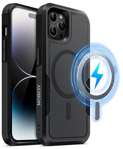 MOBESV Magnetisch Hülle für iPhone 14 Pro Max 6,7 Zoll, Handyhülle kompatibel mit MagSafe, Matte Stoßfeste Cover, Schwarz