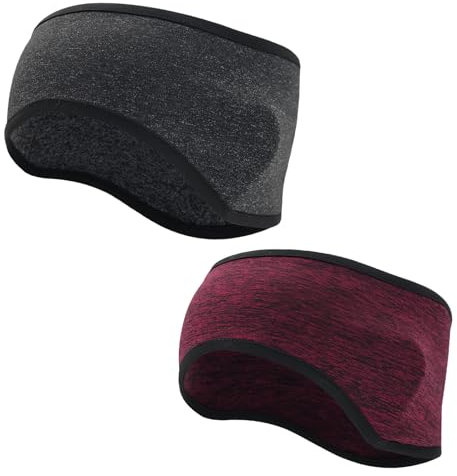 Yuqilin 2 Pièces Plus Velours Bandeau Sports Hiver Anti Transpiration Ear Warmer, pour Yoga Cyclisme Fitness (Noir Rouge)