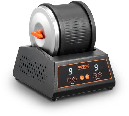 VEVOR Tonneau à Polir Roche 1,8 kg, Kit de Polissage de Roche Pierre avec 9 Réglages de Vitesse et Minuterie de 9 Jours, Tambour de Polissage à Moteur à Entraînement Direct, en Acier Laminé à Froid