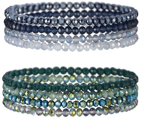 Crrynuo 2 Stück Damen Kristall Perlen Armband, Boho Modeschmuck Mehrschichtiges Steine Armband Modeschmuck, Paar/Freundschafts/Partner Armbänder(Tiefblau+Tiefgrün)