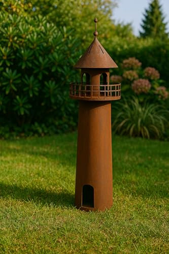 Der-Porzellan-Laden Edelrost Leuchtturm, Gartendeko aus Metall, 60 x 20 cm, dekorativer Eyecatcher für Garten & Terrasse, ideales Rostdeko Accessoire, selbststehend