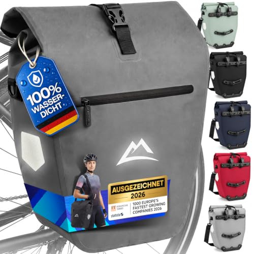Nextcover® Fahrradtasche für Gepäckträger [AquaShield-TPU] I 100% wasserdichte Gepäckträgertasche mit klick-System & Rollverschluss I Reflektierende Fahrrad Tasche Inkl. Tragegurt, Fahrradtaschen