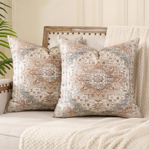Miuyunya 2er Set Kissenbezüge Sofakissen 40x40 Boho Kissenbezug Böhmische Blumen Doppelseitiger Kissenhülle Dekorative Retro Ethno Square Kissen Zierkissenbezüge für Sofa Schlafzimmer