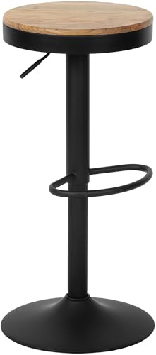 CLP Tabouret de Bar Pitas,Tabouret de comptoir avec Repose-Pieds, réglable en Hauteur et pivotant avec Assise en Bois | Couleur Nature