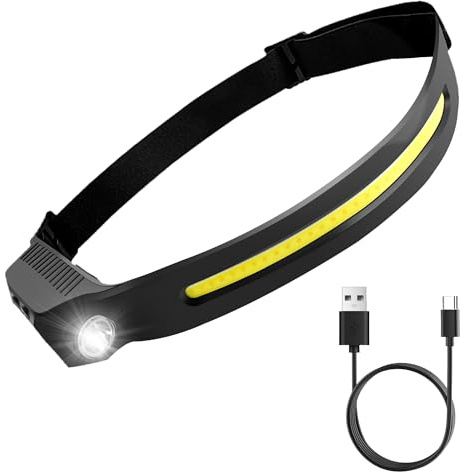 Stirnlampe LED Wiederaufladbar, 600 Lumen Kopflampe 11 Lichtmodi 230 Grad Bewegungssensor IPX4 Wasserdicht Leichtgewicht Stirnleuchte für Outdoor Aktivitäten wie Wandern Laufen