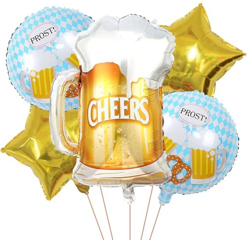 Ovanda 5 Stück Luftballons Bier,XXL Bier Folienballon,Riesen Bier Aluminium Folie Ballons, Riesenballon Bierkglas Folienballon für Hochzeits,Oktoberfest Deko,Hochzeit Bierthema Party Hochzeit Festival