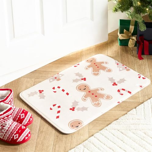 OHS Christmas Door Mat, Christmas Decorations Non Slip Gingerbread Man Inside Door Mat Soft Absorbent Washable Doormat Dirt Trapper Kitchen Hallway Entrance Rug Floor Mats, Natural - 40 x 60cm