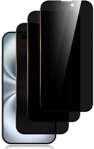 Kit de 3, Verre Trempé Anti-Espion pour iPhone 16, iPhone 15 (6,1 Pouces) Protection écran contre les Rayures - Angle de Confidentialité 28 Degrés Amélioré - Outil d'installation facile inclus (Noir)