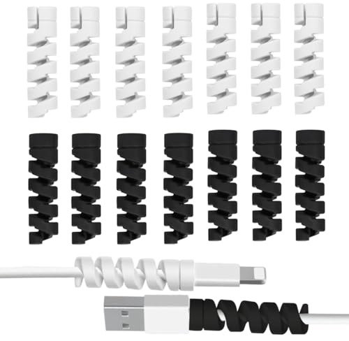 YAPKOLV 14 Piezas Protector de Cable para Cargador Tipo-C Cargador Rápido Todos los Teléfonos Cables de Carga Cable Ratón Cable USB (Blanco + Negro)