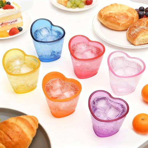VOSSOT Lot de 6 verres à shot colorés en forme de cœur avec base lourde pour whisky tequila spiritueux et liqueurs Saint-Valentin enterrement de vie de jeune fille