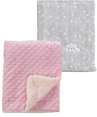 CREVENT 2 Stück 75 cm x 100 cm Niedliche, kuschelige, Flauschige, warme Babydecken für Kleinkinder, Bettwäsche, Kinderbett, Kinderwagen – Graue Wolke + Rosa Sherpa