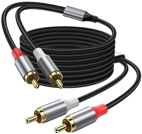 KAYQINHO RCA Cable 2M, 2RCA Male to 2RCA Male Stereo Audio Cables, Braided RCA Stereo Cable for Home Theater, HDTV, Amplifiers, Hi Fi Systems, Speakers.
