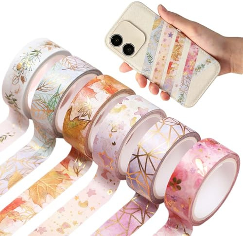 CEJAS 6 Rollos Washi Tape Set cinta adhesiva Decorativa Washi Glitter Adhesivo de Cinta Decorativa para DIY Crafts Scrapbooking(1,5cm × 5m / Rollo)